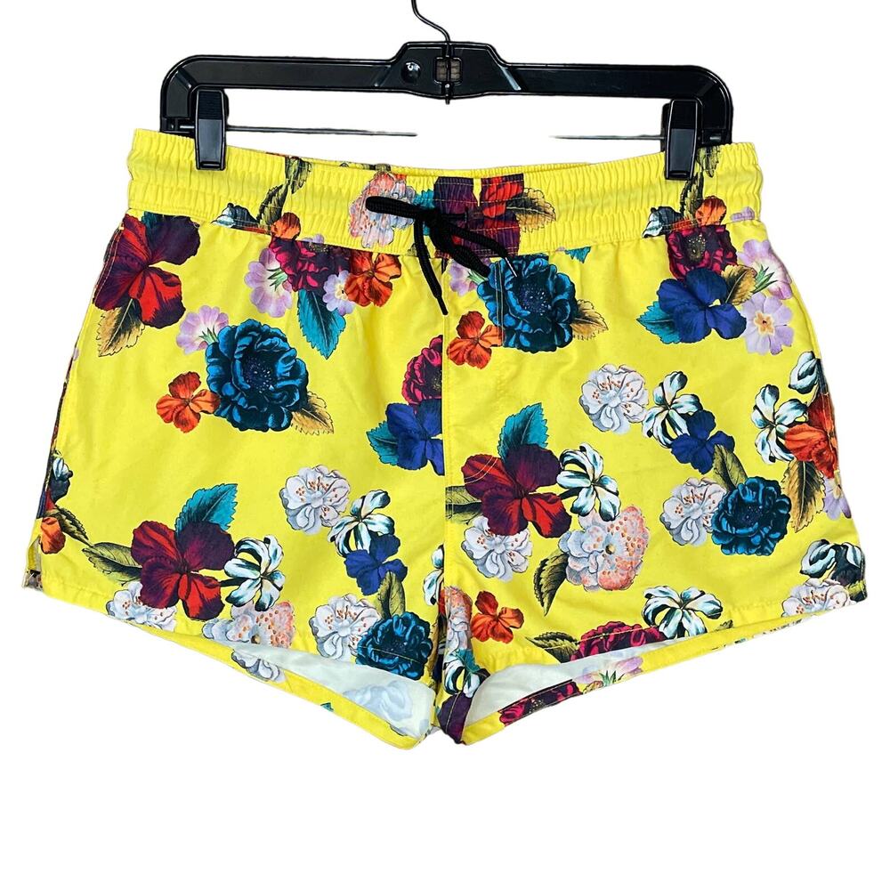 ASOS Design Swim Shorts Super Short Length Yellow Floral Print Size Medium